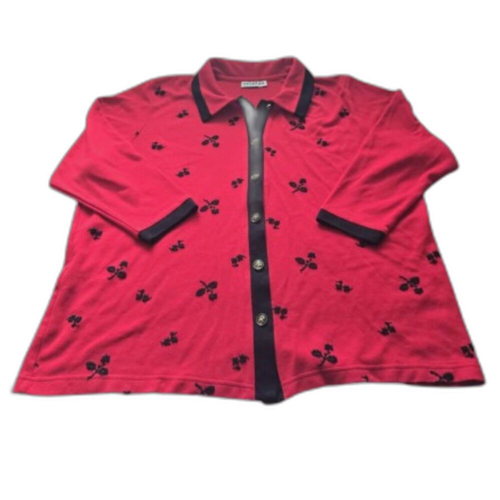 Vintage Eccotoo Red Floral Cardigan Womens Sweater (Check measurements)